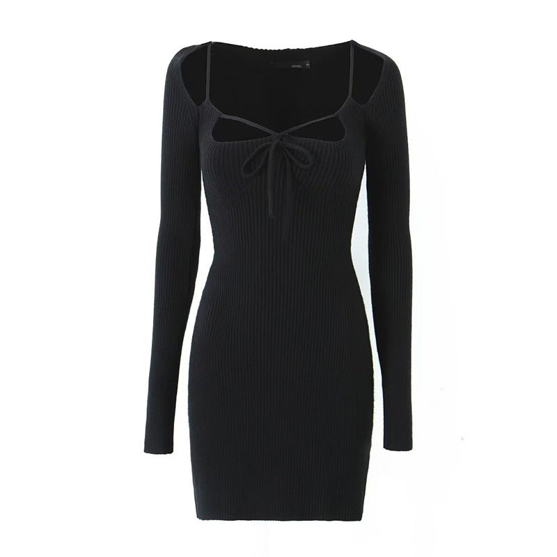 Robe ajustée à côtes pour femme avec des détails découpés et des manches longues Chic und Stil
