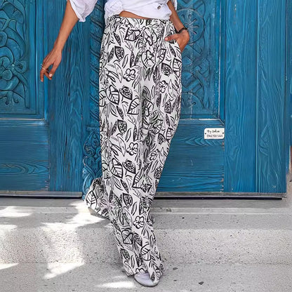 Wide Palazzo pants for ladies with floral pattern and elastic waist Chic and Style