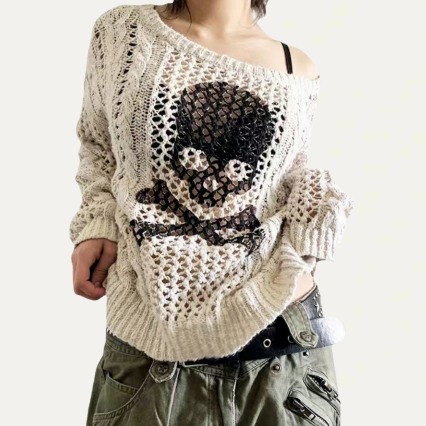 Pull en tricot surdimensionné pour femmes avec un motif de trous créatif et un design d'ancre Chic und Stil
