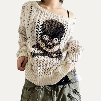 Pull en tricot surdimensionné pour femmes avec un motif de trous créatif et un design d'ancre Chic und Stil