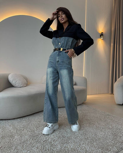 Dame Denim Salopette avec haut contrastant et jambes larges Chic und Stil