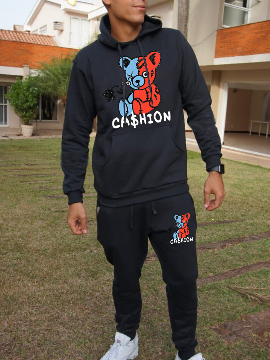 Women's hoodie and jogger pants set with creative bear pattern Chic und Stil