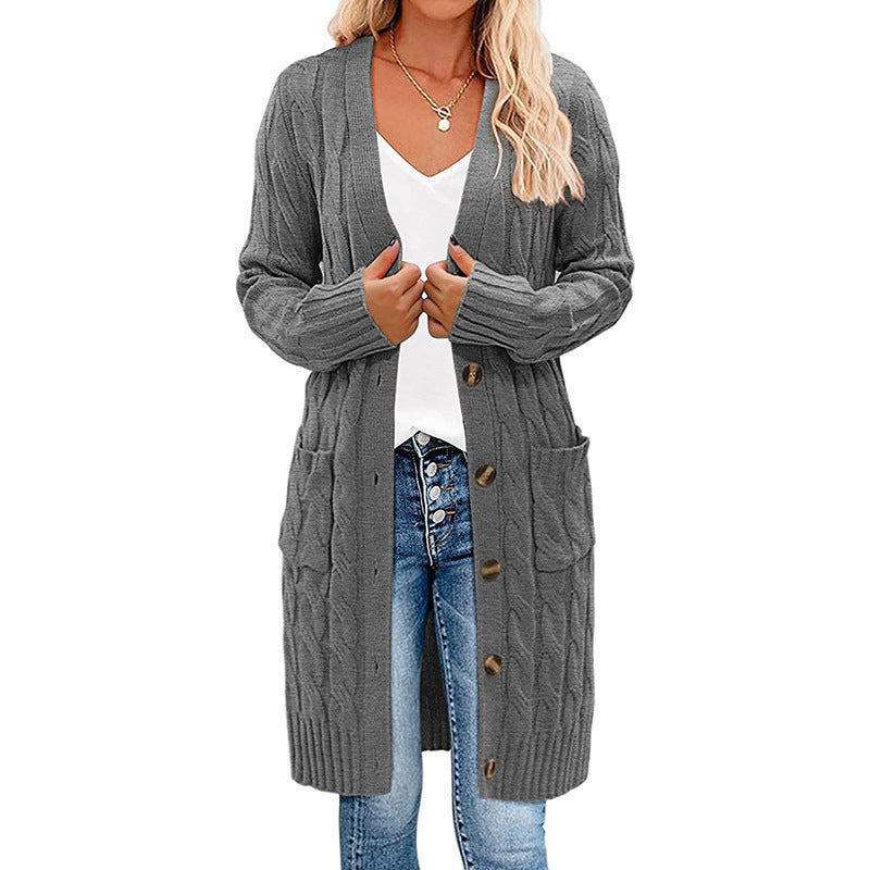 Dames Gros Tricot Cardigan avec Détail de Bouton et Poches Profondes Chic und Stil