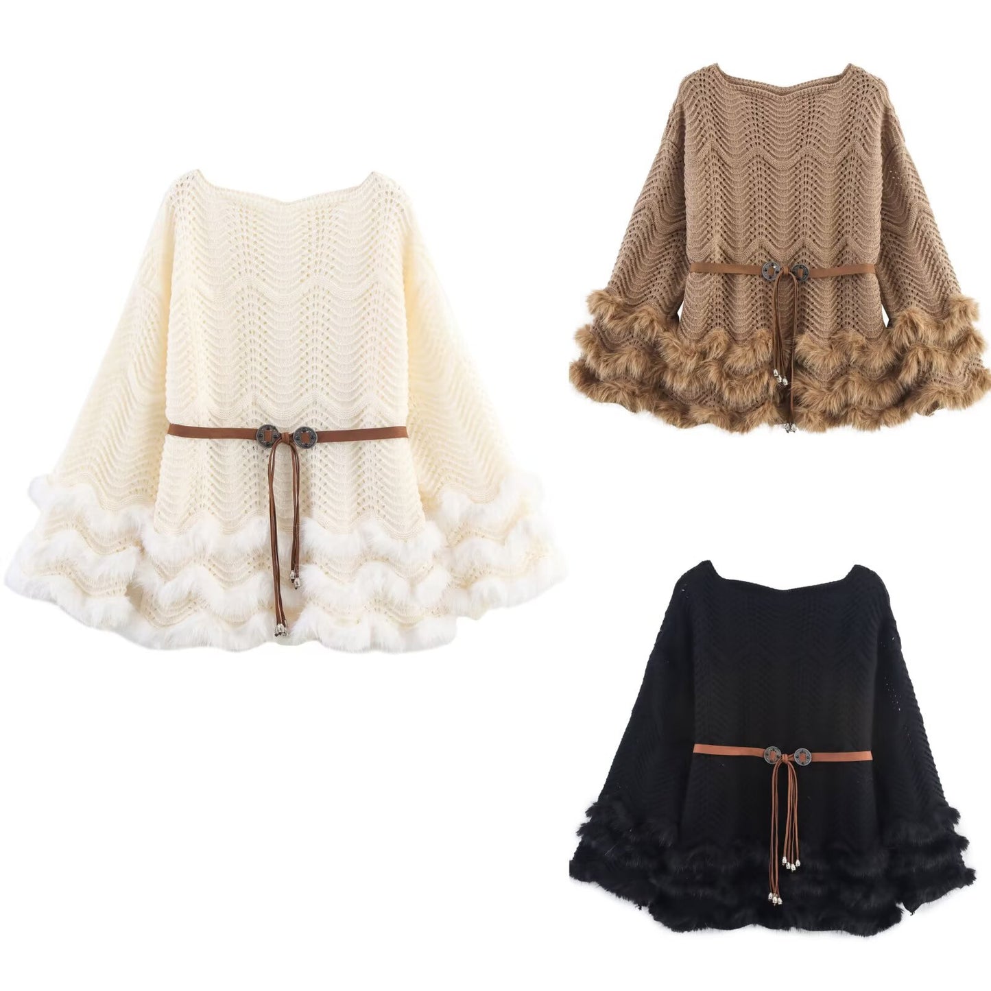 Dames élégante gilet tricoté avec coupe fluide et accents en fausse fourrure amovibles Chic und Stil