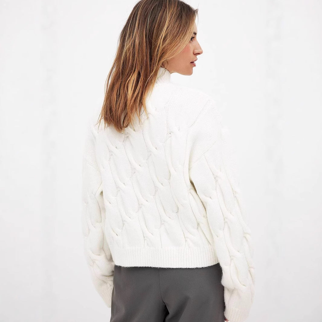 Pull en grosse maille pour femmes avec un col haut et un design de tresse romantique Chic und Stil