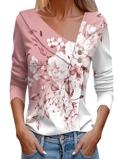 Chemisier dames avec application florale et détails de boutons modernes Chic und Stil