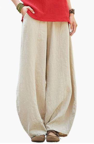 Wide linen pants for women with elastic waistband and convenient pockets Chic und Stil