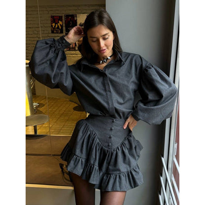 Blouse à carreaux tendance pour femmes avec détails volantés Chic und Stil