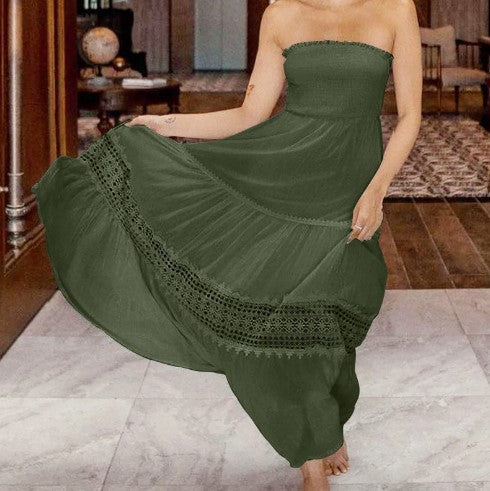 Robe maxi sans bretelles pour femmes avec un élégant bord en dentelle Chic und Stil