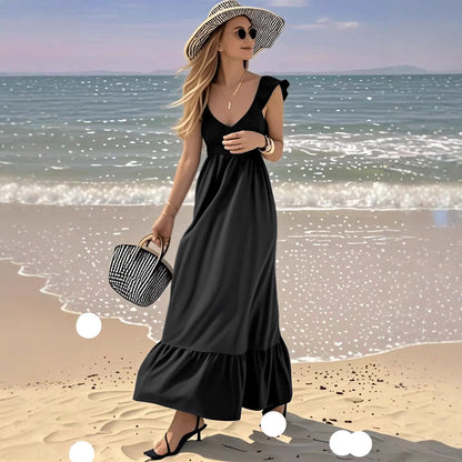 Robe maxi pour femmes avec des détails volumineux en volants et une volante colorée Chic und Stil