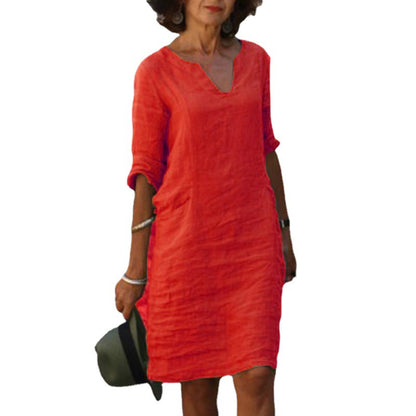 Robe en lin pour femmes avec coupe décontractée et élégant décolleté en V Chic und Stil