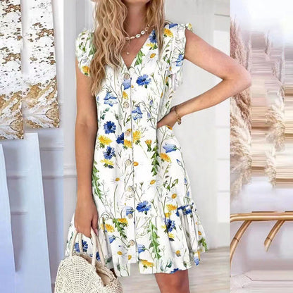 Robe d'été décontractée à bouton pour femme avec des manches évasées Chic und Stil