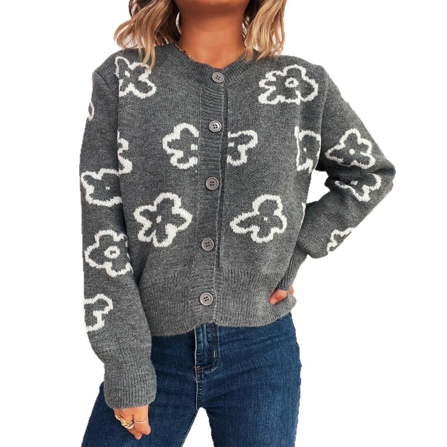 Dames cardigan avec motif floral et fermeture à boutons Chic und Stil