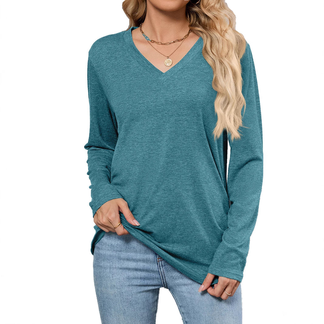 Chemisier Femme en Viscose à Manches Longues avec Décolleté en V à la Mode et Coupe Ample Chic und Stil