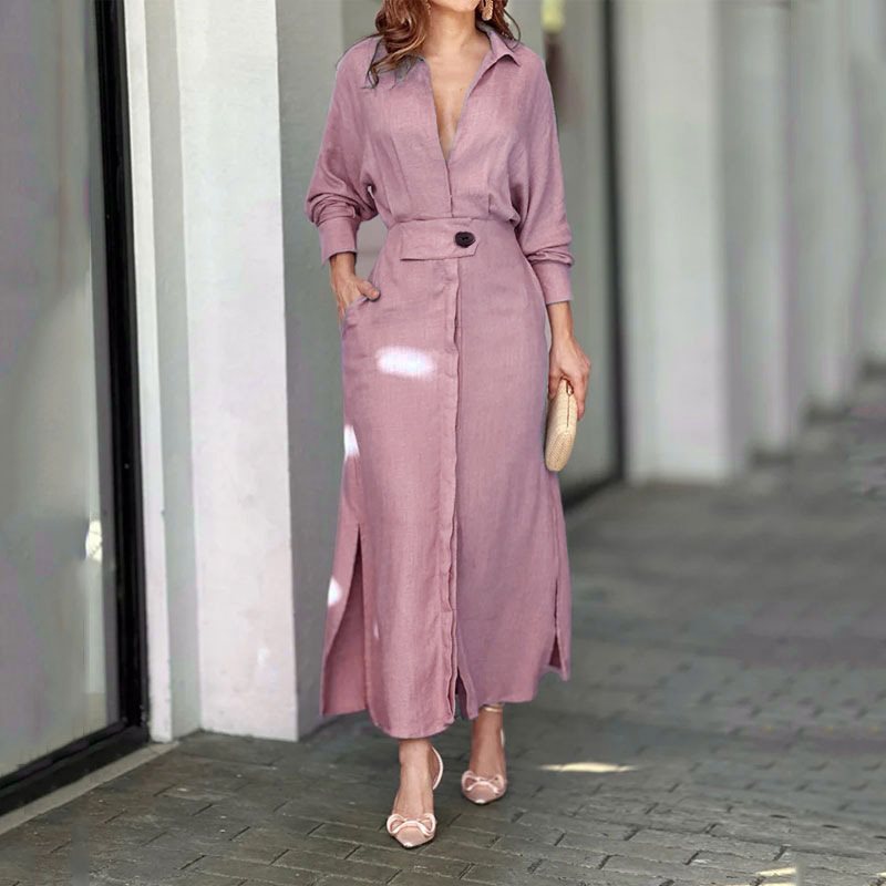 Robe chemise pour femmes avec ceinture à la taille et fentes latérales Chic und Stil