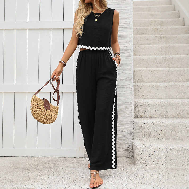 Women Stylish Crop-top Set and Chic Loose Palazzo Pants