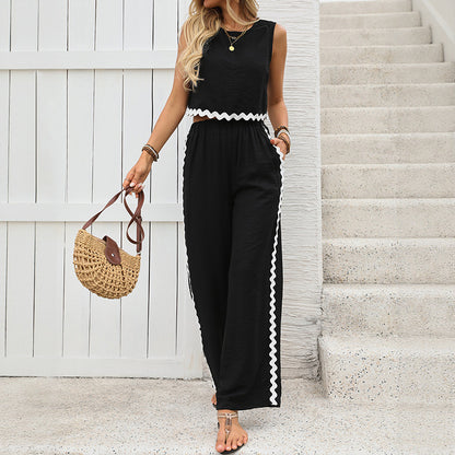 Women Stylish Crop-top Set and Chic Loose Palazzo Pants