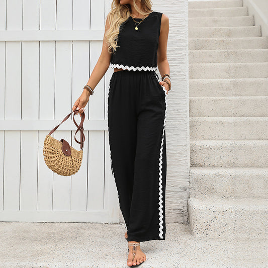 Women Stylish Crop-top Set and Chic Loose Palazzo Pants