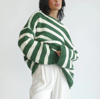 Pullover en gros tricot à rayures pour femmes avec coupe décontractée et manches larges Chic und Stil