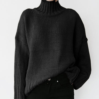 Dames Pull-over en tricot épais avec col montant et coupe décontractée Chic und Stil
