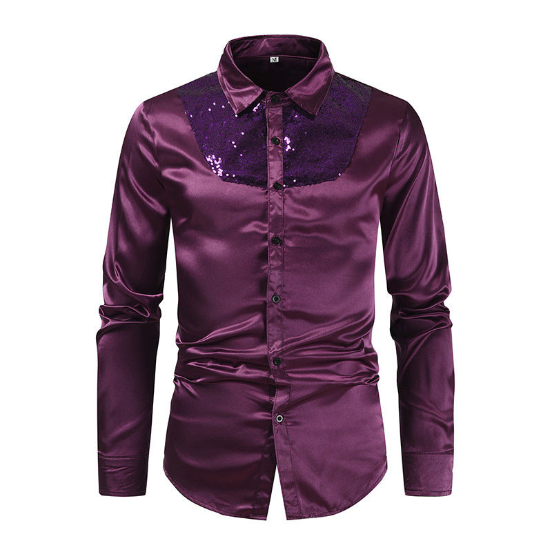 Chemise en satin élégante pour hommes avec inserts en sequins Chic und Stil