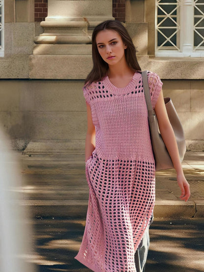 Airy knit dress for ladies with decorative perforated pattern Chic and Style