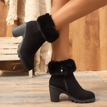 Dames élégantes bottines avec col en peluche Chic und Stil