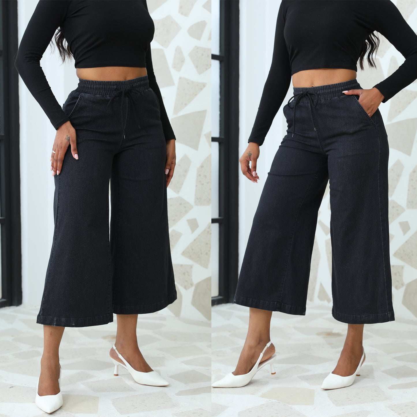 Loose denim pants for women with elastic waistband and drawstring Chic and Style