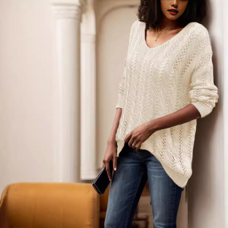 Ladies elegant knit sweater with transparent hole pattern Chic and Style