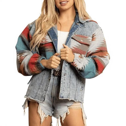 Veste en denim pour dames au style boho décontracté avec capuche Chic und Stil