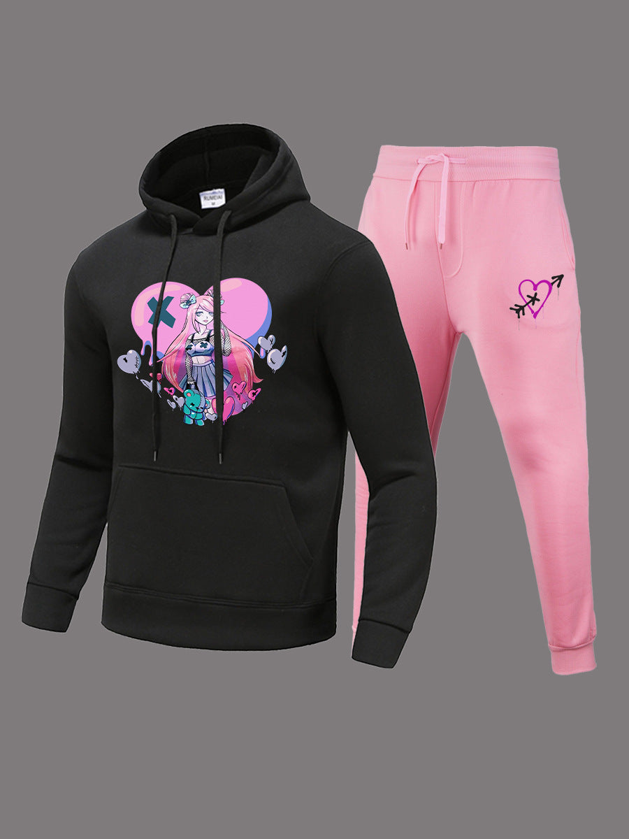 Women's sporty hoodie and jogger pants set with a unique graphic design Chic and Style