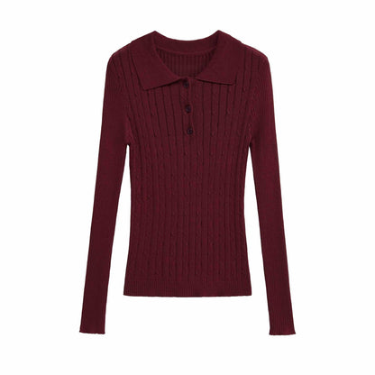 Ladies long sleeve polo sweater trendy with structured ribbed design Chic and Style