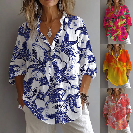 Blouse décontractée pour femmes avec imprimé floral et patte de boutonnage Chic und Stil