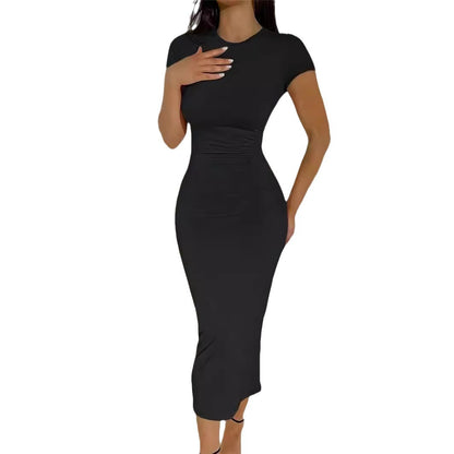 Robe midi ajustée pour femme avec manches courtes et col rond Chic und Stil