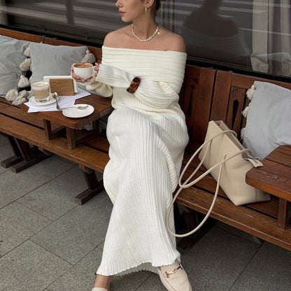 Dames Élégant Robe Maxi en Tricot avec Design Sans Épaules Chic und Stil