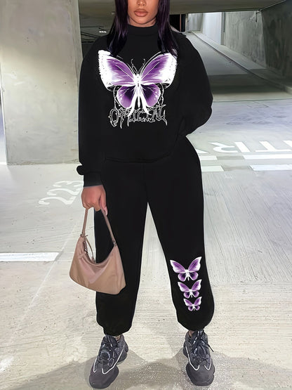 Women's sweatshirt and jogger pants set with a creative butterfly design Chic and Style