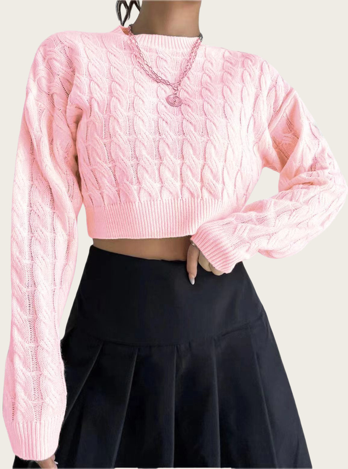 Pull over court en laine douce pour femmes avec motif torsadé Chic und Stil
