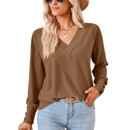 Blouse à manches longues pour femme avec un décolleté en V raffiné et un design structuré Chic und Stil