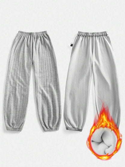 Ladies Cozy Fleece Pants with Elastic Waist and Side Pockets Chic and Style