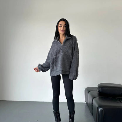 Women fleece pullover with half-zip and elastic cuffs Chic und Stil