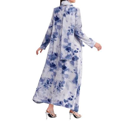 Robe maxi femme avec motif artistique et col montant élégant Chic und Stil