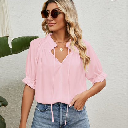 Blouse femme avec col froncé et manches courtes Chic und Stil