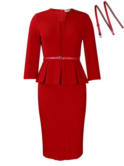 Robe peplum élégante pour femmes avec ceinture à la taille intégrée et jupe structurée Chic und Stil