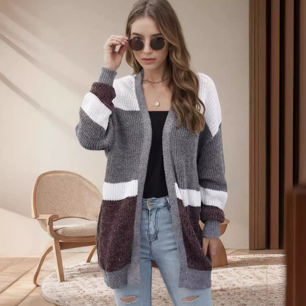 Dames cardigan décontracté avec motif rayé tendance Chic und Stil