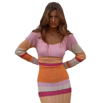 Robe en tricot pour femmes avec des rayures colorées Chic und Stil
