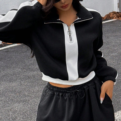 Ladies Short Sporty Hooded Sweatshirt and Casual Jogging Pants Set Chic and Style