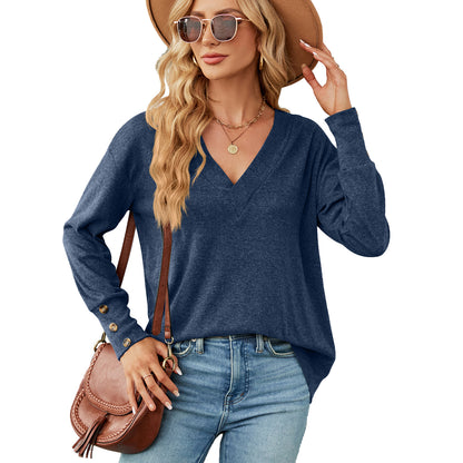 Dames oversized V-encolure pull avec des détails de bouton à la mode Chic und Stil