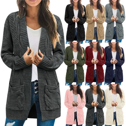 Dames gros tricot cardigan avec élégants motifs en torsades et poches pratiques Chic und Stil