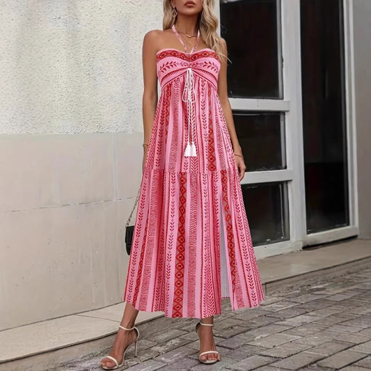 Robe maxi pour dames avec un design ludique et de fines bretelles Chic und Stil