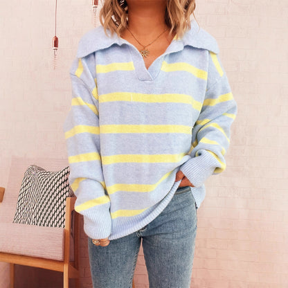 Pull-over rayé décontracté pour femmes avec col large et coupe tendance Chic und Stil